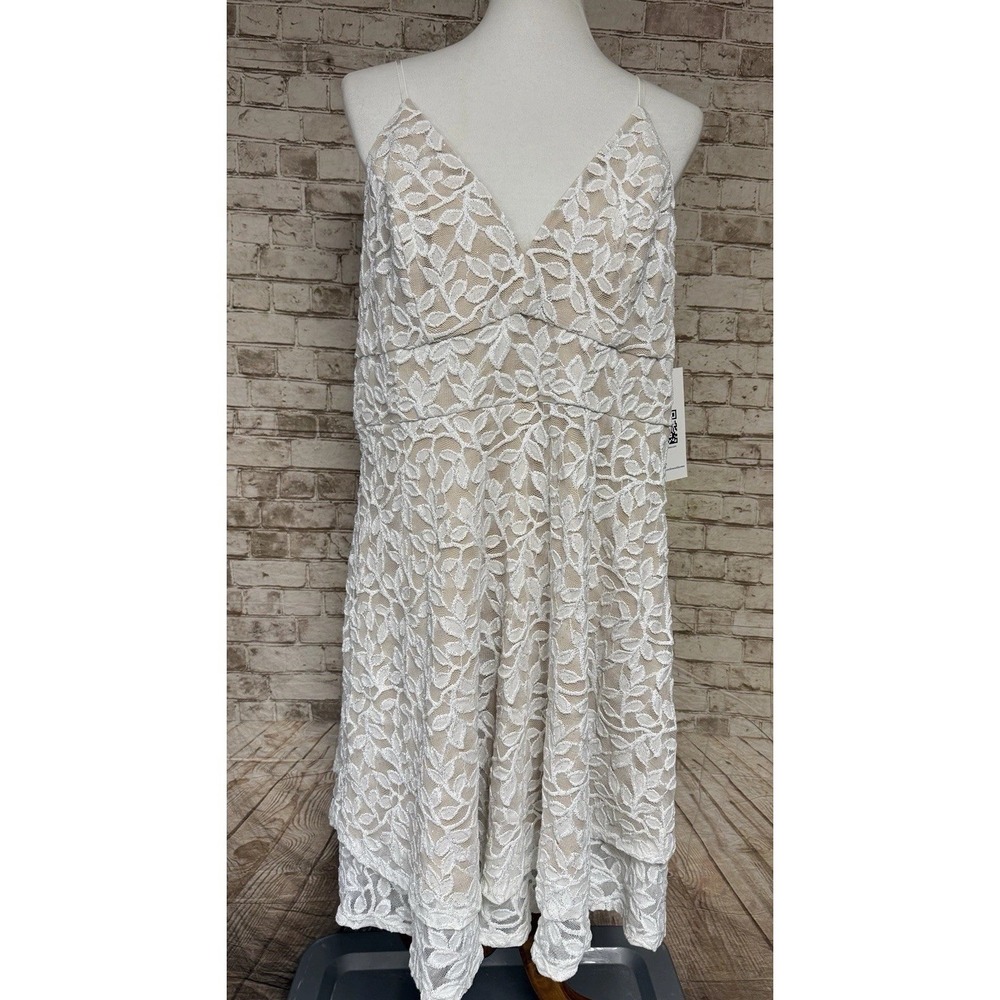 Gorgeous Lace Overlay V-Neck Spaghetti Strap Dress - White/Cream, Shimmery